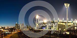 The Melbourne skyline and the Melbourne Cricket Ground