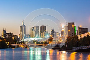 Melbourne skyline and Yarra River at night