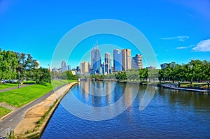 Melbourne skyline and Yarra River in summer