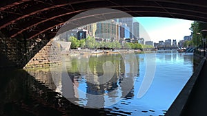 Melbourne, Victoria, Australia - October 26th 2018: Walk under queens bridge to reveal Melbourne's South Bank