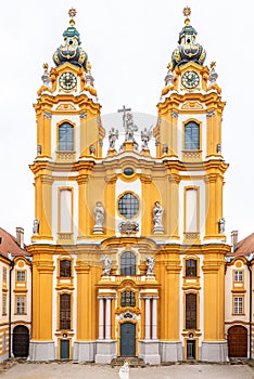 Melk Abbey Church. Main portal with two towers. Melk, Austria