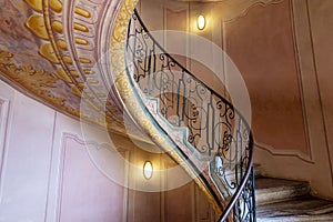 Melk, Austria - October 2021: Spiral staircase in Melk abbey