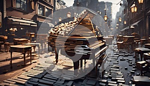 Melodic Chaos: A Pianos Street Serenade. Generative AI