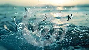 Melodic Waves: Music Notes Dancing Across the Ocean\'s Serene Surface