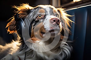 Melodious Bliss: Joyful Dog Grooves to Music with Headphones. Generative AI