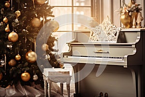 Melodious Piano with Christmas decoration season. Generate Ai