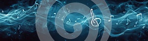 Melody flowing music wave abstract background showing colourful music notes