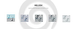 Melody icon in different style vector illustration. two colored and black melody vector icons designed in filled, outline, line