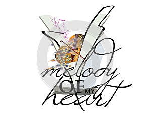 Melody of my heart slogan design with heart decorated with colorful mosaic.