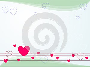 A melody of spring background, blue, teal. Light blue backdrop with hearts.