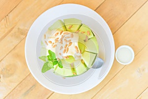 Melon Bingsu with Sweetened Condensed Milk