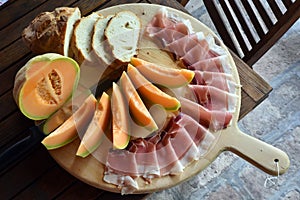 Melon bread and ham photo