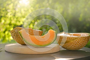 Melon in a cut . Appetizing summer fruits.melon in a summer garden.