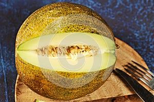 Melon cut in half and into pieces