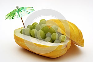 Melon dish with green grapes