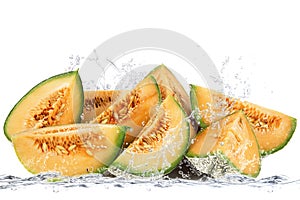 Melon falling in water