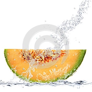 Melon falling in water