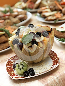 Melon filled with fresh fruit salad