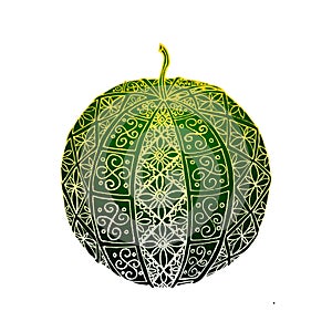Melon Fruit (Vyshyvka) Hand Drawn Vector Pattern Outline Colored photo