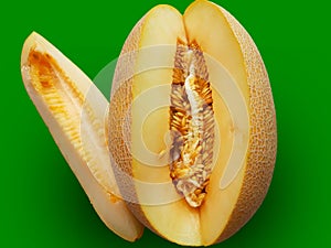 Melon isolated on green background
