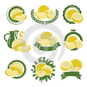 Melon labels and elements set. Vector