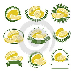 Melon labels and elements set. Vector