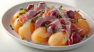 Melon, Prosciutto, & Cherry Salad Dish