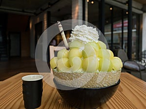Melon shaved ice or Bingsu
