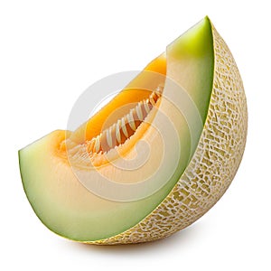 Melon slice isolated on white background.