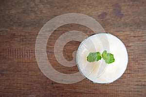 Melon smoothie. Top view with copy space. Freshness drink. Tropical fruit.