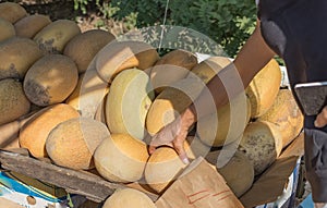 Melons in a spontaneous market by the highway