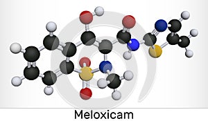 Meloxicam C14H13N3O4S2 molecule. It is a nonsteroidal anti-inflammatory drug NSAID. Molecular model