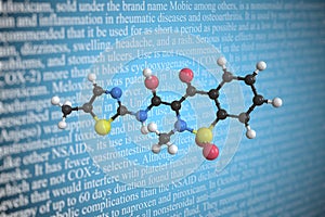 Meloxicam scientific molecular model, 3D rendering photo