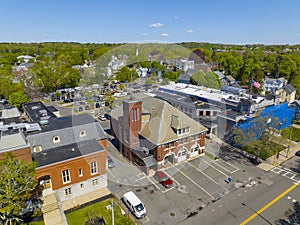 Melrose city center aerial view, Massachusetts, USA