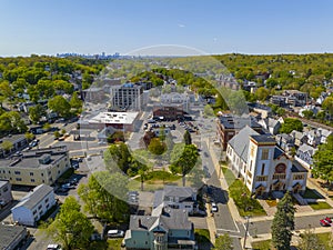 Melrose city center aerial view, Massachusetts, USA