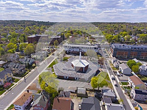 Melrose city center aerial view, Melrose, Massachusetts, USA