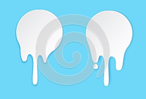 Melt drip stickers or circle labels. Vector liquid drops icons for graffiti blob stickers. White liquid or melted chocolate drips