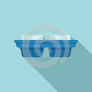 Melt ice cube tray icon flat vector. Water container