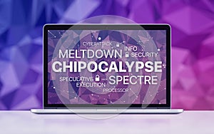 Meltdown and spectre threat concept on laptop screen on ultraviolet polygonal background