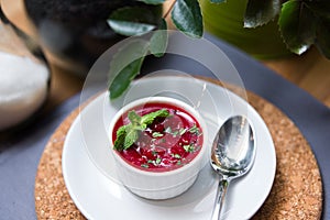 Melted berries sorbet in ramekin.