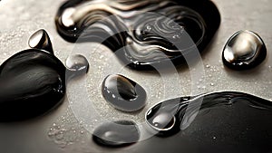 Melted black metal. Black oil, paint texture. 4k background, abstract black liquid with bubbles. Viscous black melted metal, 3d il