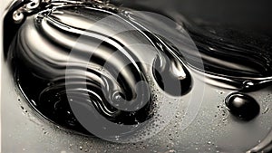 Melted black metal. Black oil, paint texture. 4k background, abstract black liquid with bubbles. Viscous black melted metal, 3d il