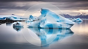 Melted blue iceberg in lagoon in Iceland, Generative AI