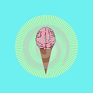 Melted brain/ ice cream in front of sunburst, the glory of stupidity