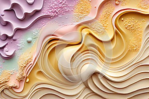 Melted Caramel Texture, Ice Cream Waves, Smooth Icecream Background, Silky Flowing Yogurt Mockup, Abstract Generative AI