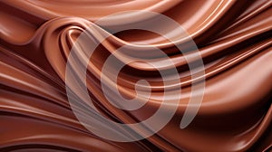 Melted chocolate background. Brown liquid swirls. Generative AI