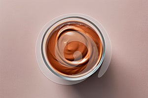 Melted chocolate in a bowl on a solid background, Generative AI