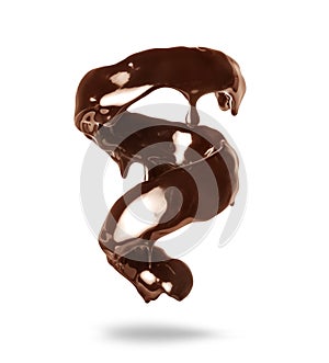 Melted chocolate candy in a spiral shape isolated on a white background