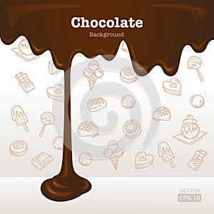 Melted chocolate with dessert icons