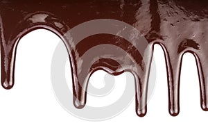 Melted chocolate dripping isolated on white background